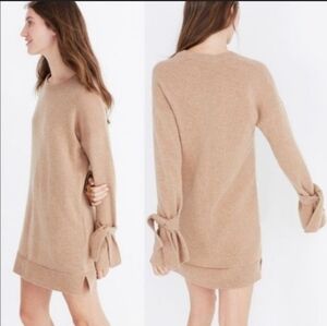 Madewell Tie-Cuff Sweater-Dress xs merino wool camel brown